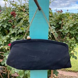 1960’s Black Clutch Purse with Pearl Clasp